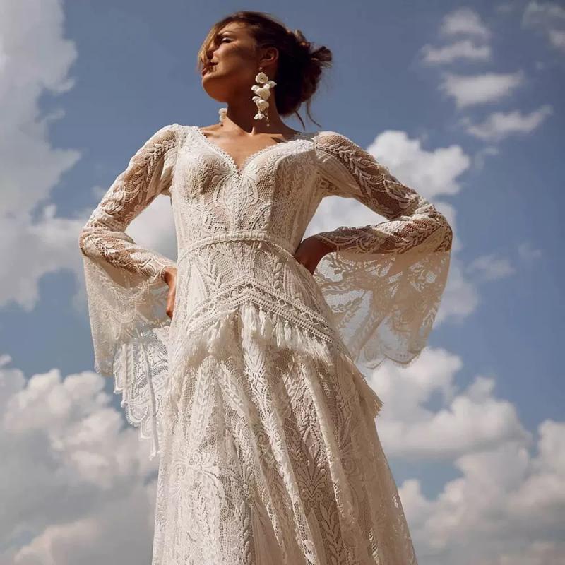 Photography Natural Lighting - Lace Wedding Bohemian Style Trumpet Sleeves