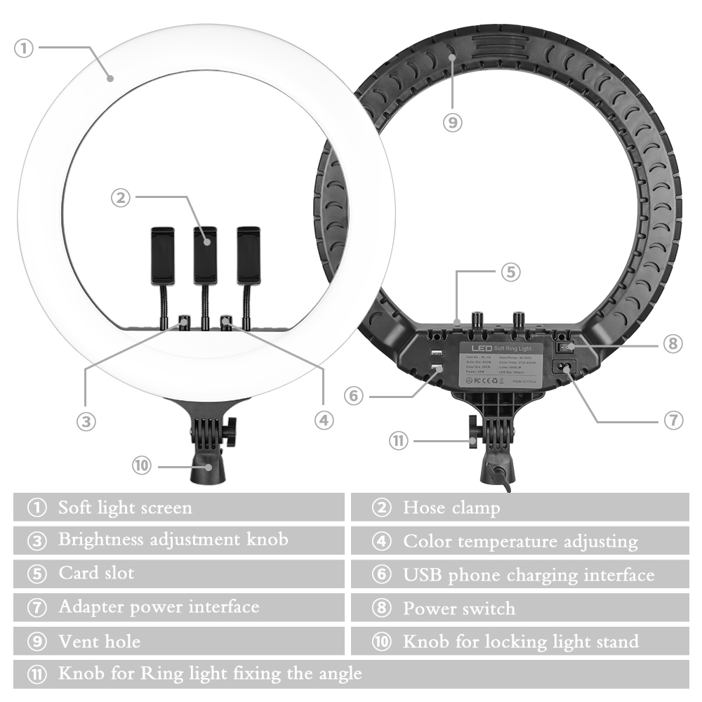 SH 18 Inch Knob Ring Light LED - Led Ring Light 18 评论和价格