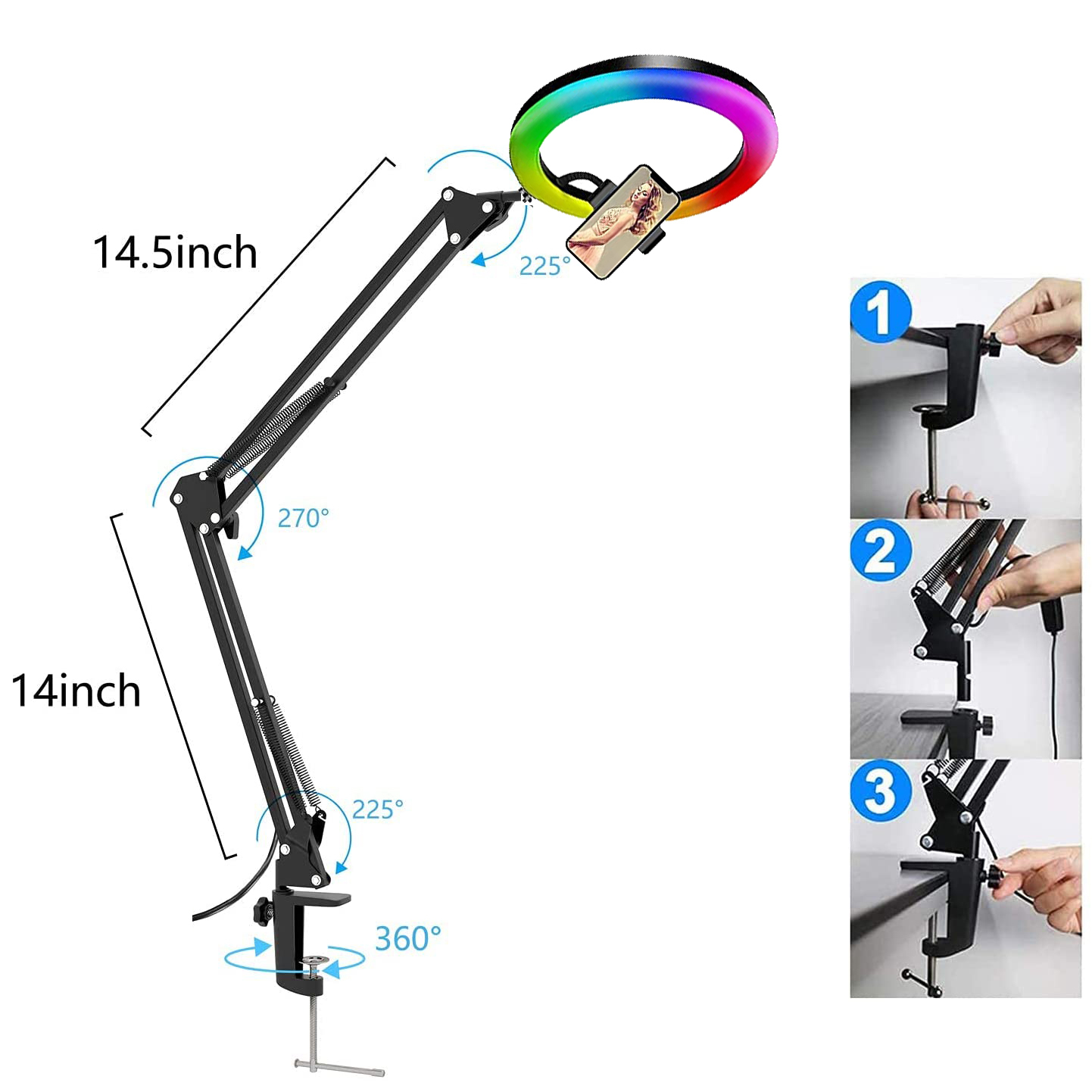 RGB Selfie Ring Light 26cm Fil - Stand Lighting Photography 评论和价格