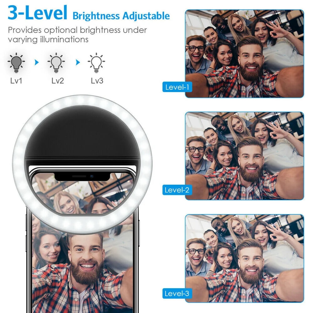 USB Rechargeable LED Selfie Ri - Stand Lighting Photography 评论和价格